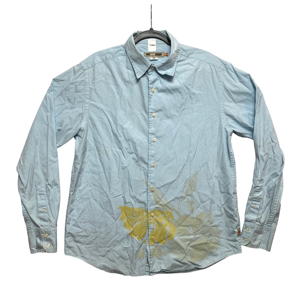 Quiksilver Edition Shirt Mens Medium Blue Floral Monstera U509983 Button Down